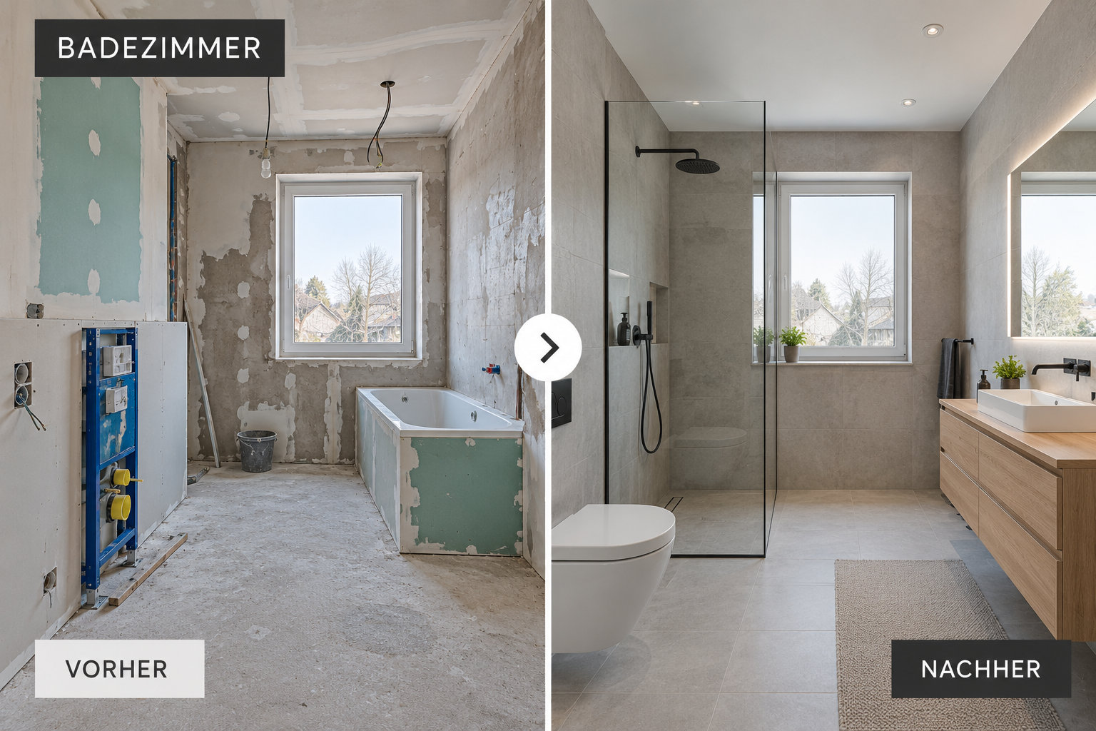 Badezimmer im Vorher-Nachher-Vergleich: vom Rohbau zum modernen Bad